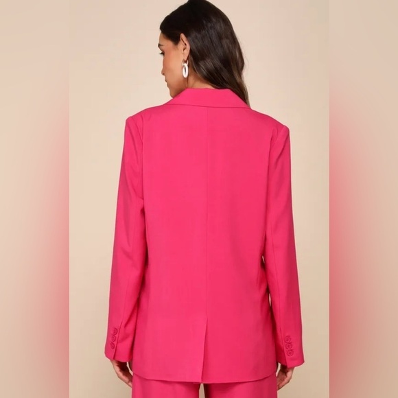 Lulus Bold Poise Hot Pink Button-Front Blazer Large - Picture 3 of 6